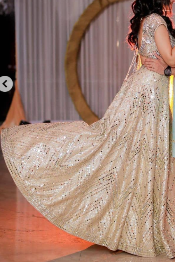 Abhinav Mishra Silver Mirror-Work Lehenga Set