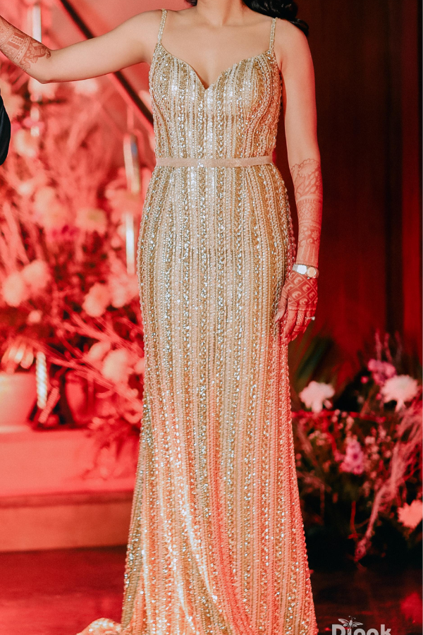 Zara Umrigar Gold Sequin Embellished Gown