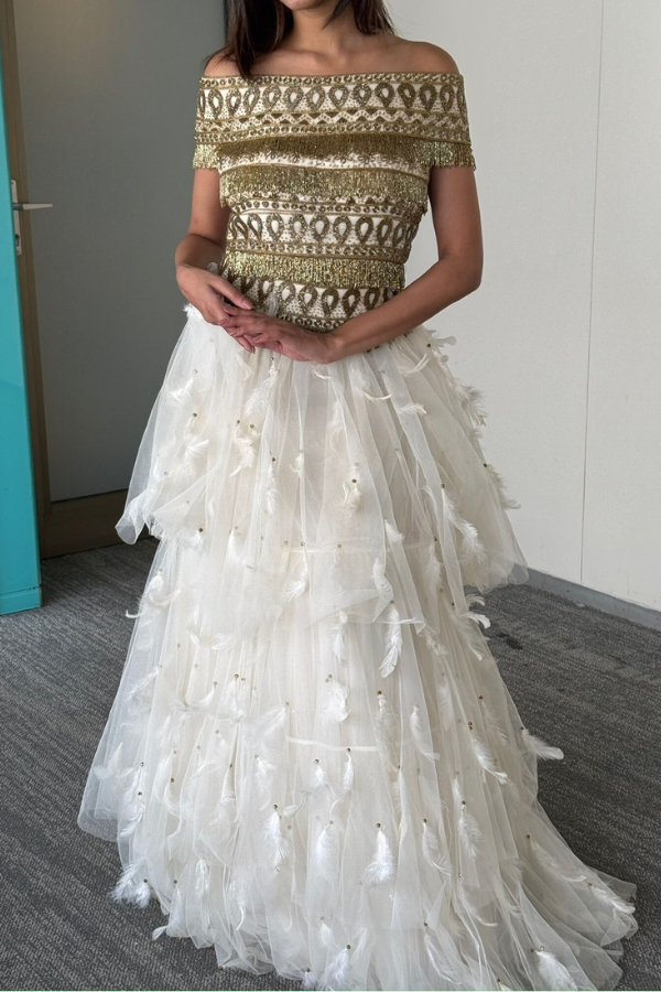 Surily G Off-Shoulder Embellished Gown