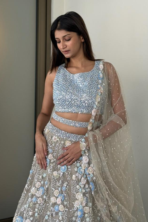 Seema Gujral Pastel Blue Lehenga Set
