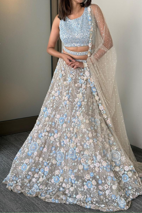 Seema Gujral Pastel Blue Lehenga Set