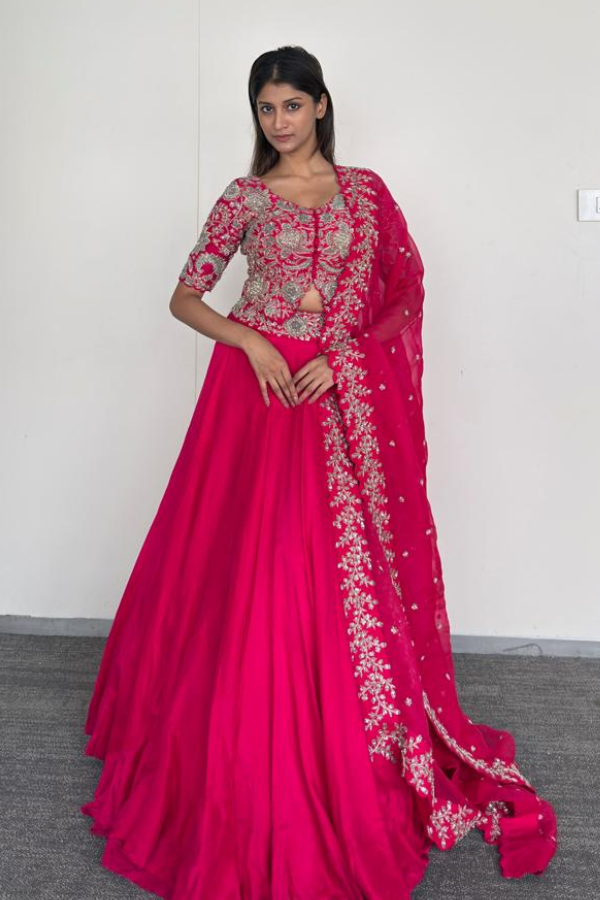 Mrunalini Rao Fuchsia Pink Embroidered Lehenga Set