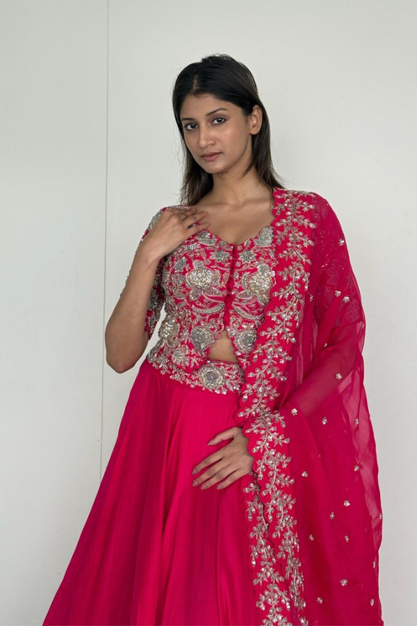 Mrunalini Rao Fuchsia Pink Embroidered Lehenga Set