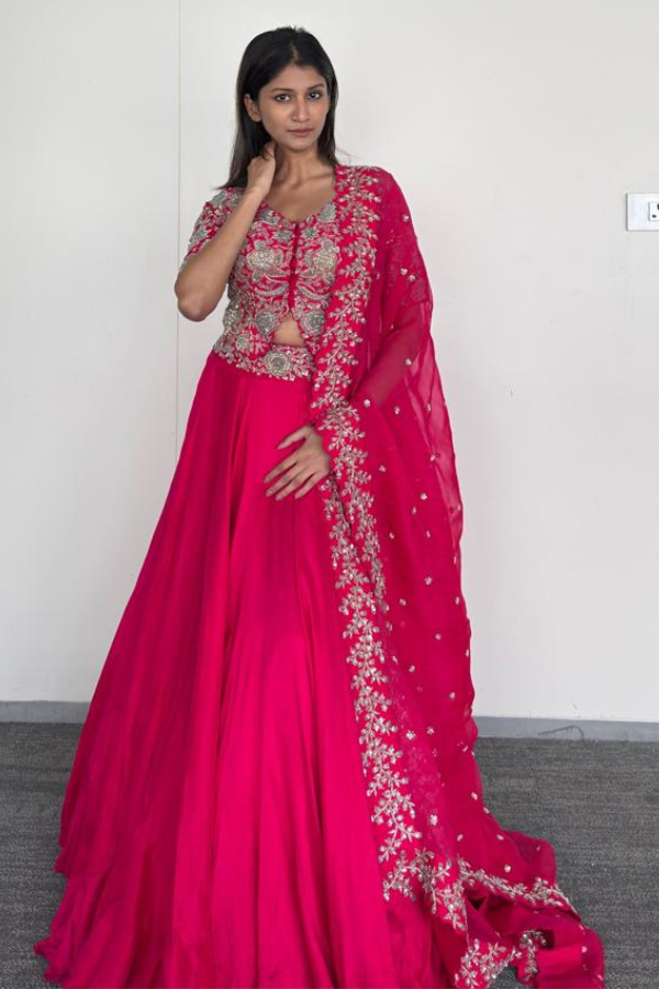 Mrunalini Rao Fuchsia Pink Embroidered Lehenga Set