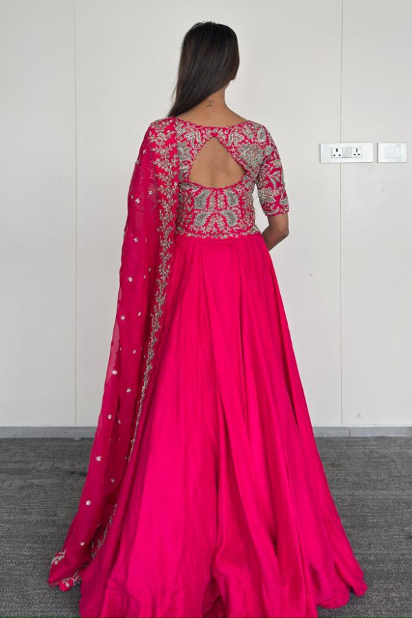 Mrunalini Rao Fuchsia Pink Embroidered Lehenga Set