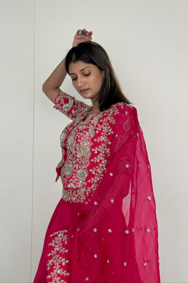 Mrunalini Rao Fuchsia Pink Embroidered Lehenga Set