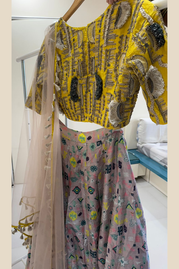 Payal Singhal Yellow & Pastel Printed Lehenga Set