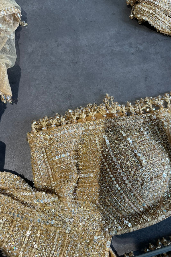 Seema Gujral Gold Sequin Lehenga Set