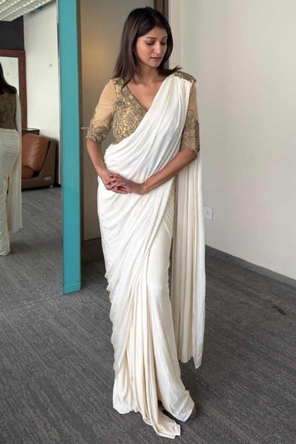 Shantanu & Nikhil Ivory Draped Saree