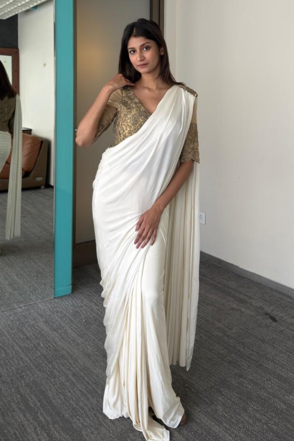 Shantanu & Nikhil Ivory Draped Saree