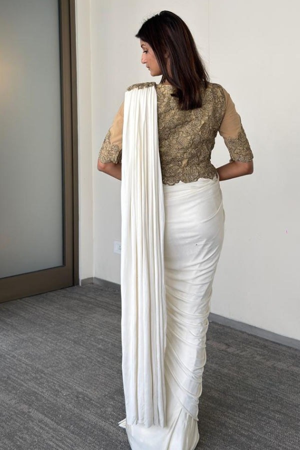 Shantanu & Nikhil Ivory Draped Saree