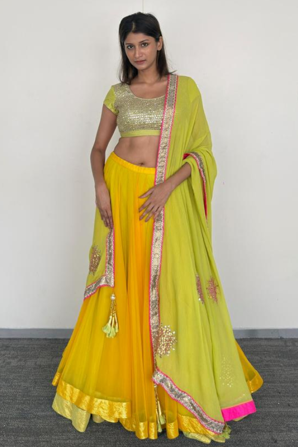 Nikasha Bright Yellow & Lime Green Lehenga Set