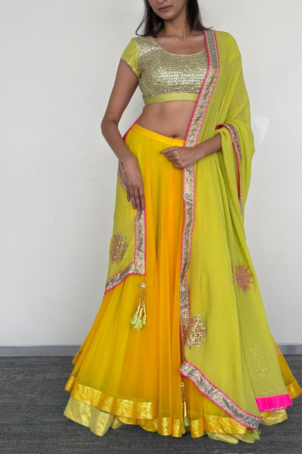 Nikasha Bright Yellow & Lime Green Lehenga Set