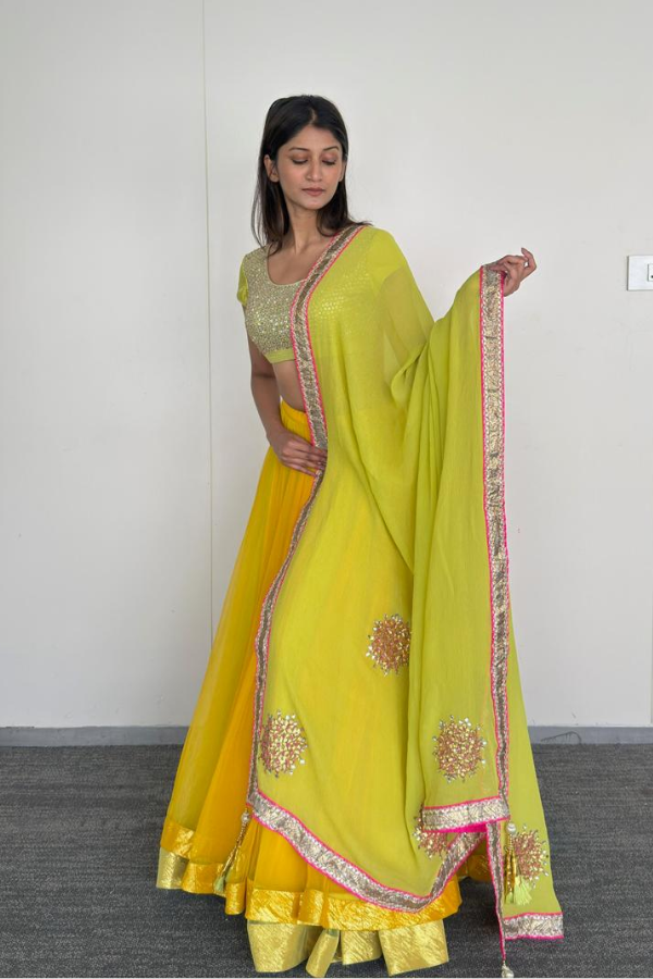 Nikasha Bright Yellow & Lime Green Lehenga Set