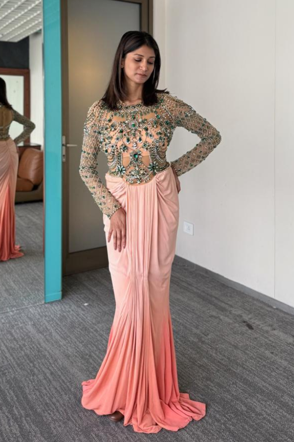 Monisha Jaising Glamorous Ombre Embellished Gown