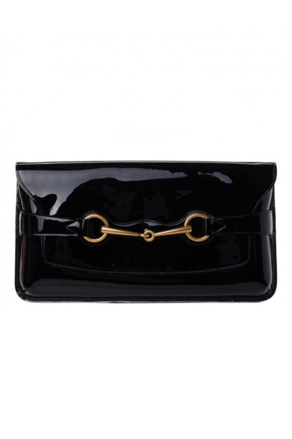 Gucci Black Patent Leather Horsebit Clutch