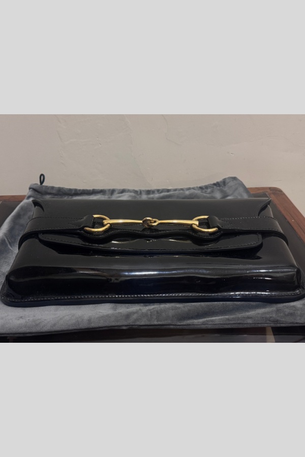 Gucci Black Patent Leather Horsebit Clutch