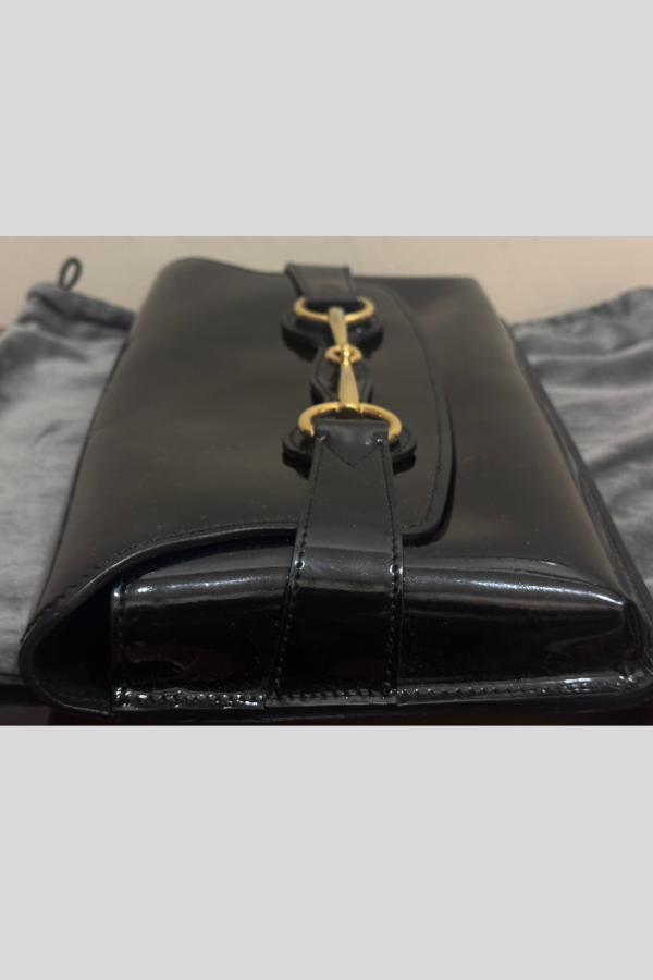Gucci Black Patent Leather Horsebit Clutch