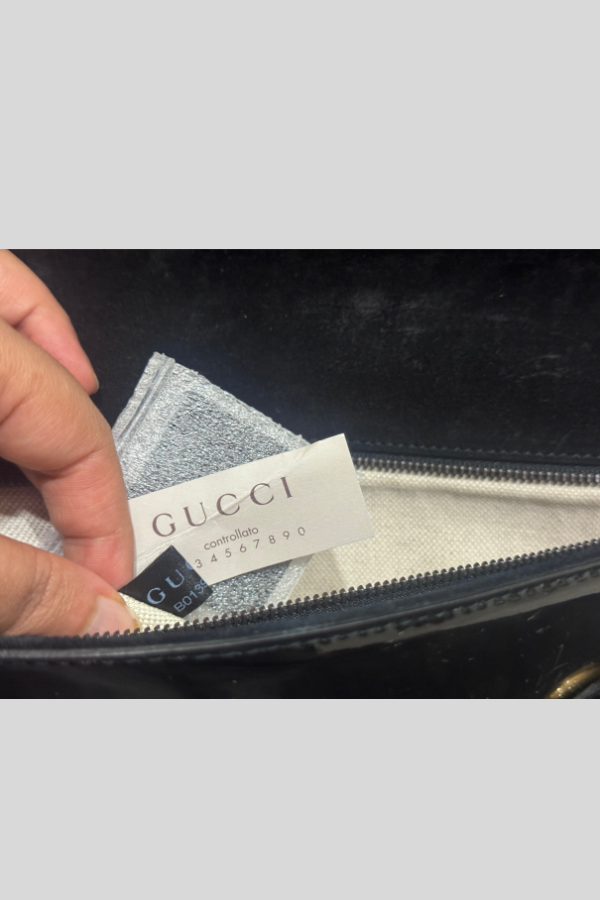 Gucci Black Patent Leather Horsebit Clutch