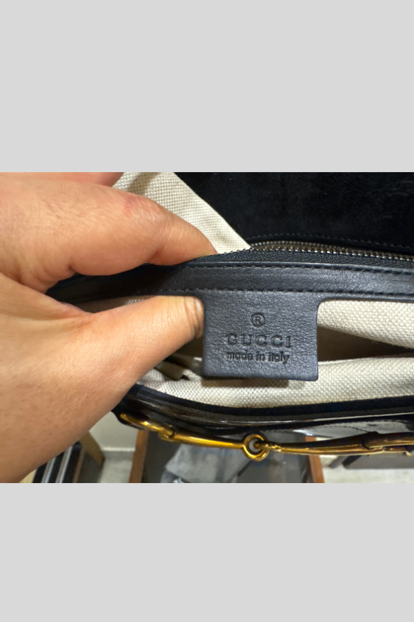 Gucci Black Patent Leather Horsebit Clutch