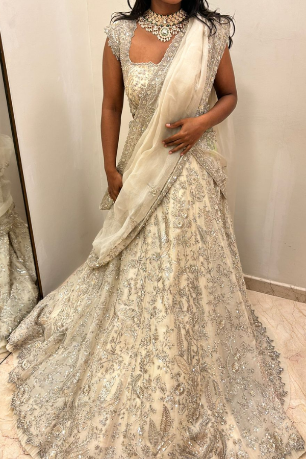 Anushree Reddy Ivory Embellished  Lehenga