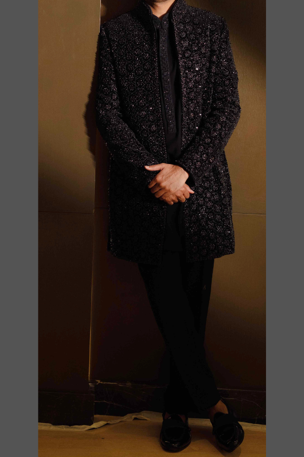 Manish Malhotra Black Embellished Sherwani Set