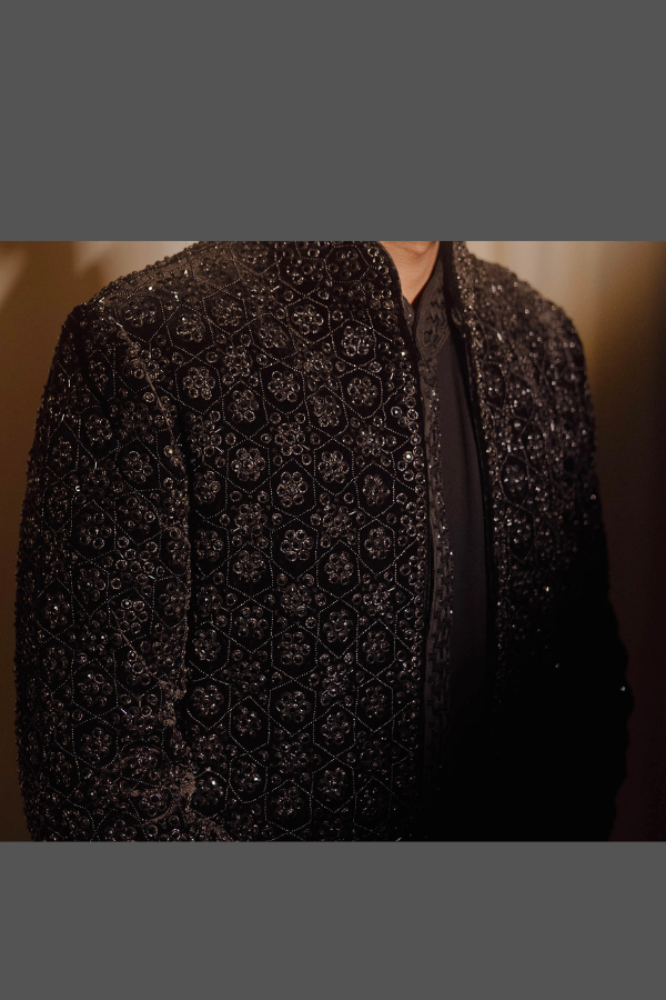 Manish Malhotra Black Embellished Sherwani Set