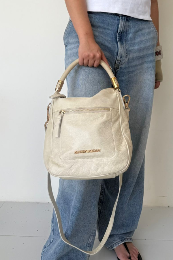 Emporio Armani Cream Leather Shoulder Bag