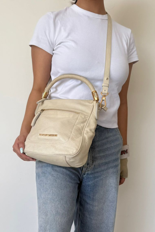 Emporio Armani Cream Leather Shoulder Bag