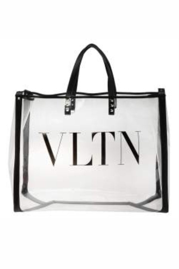 Valentino Black/Red Clear Plexy and Leather VLTN Shopping Tote