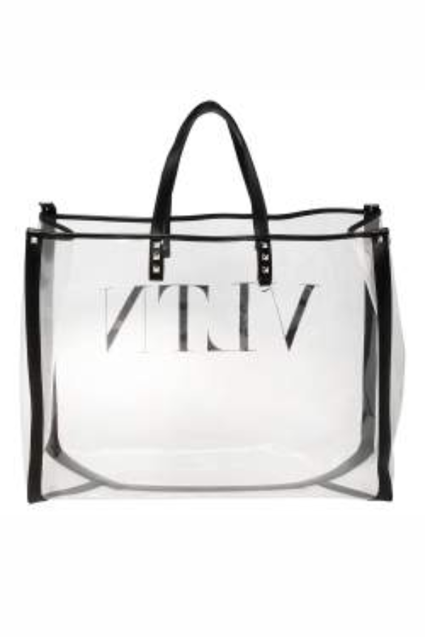 Valentino Black/Red Clear Plexy and Leather VLTN Shopping Tote
