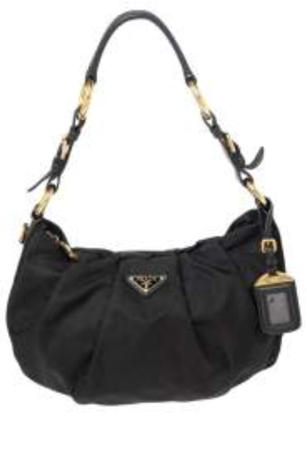 Prada Blue Pleated Nylon and Leather Hobo