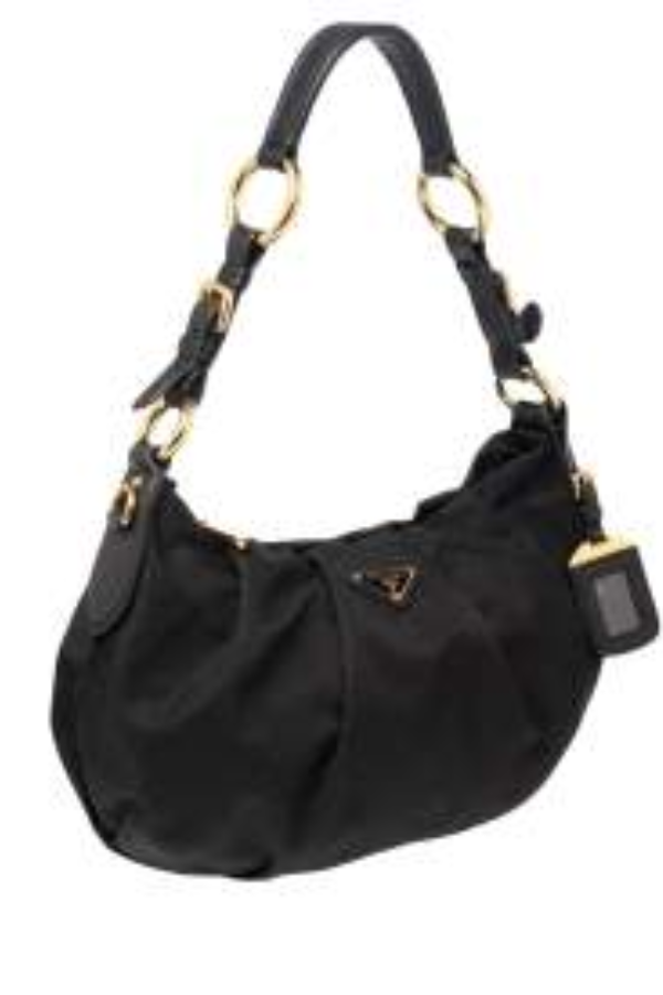 Prada Blue Pleated Nylon and Leather Hobo