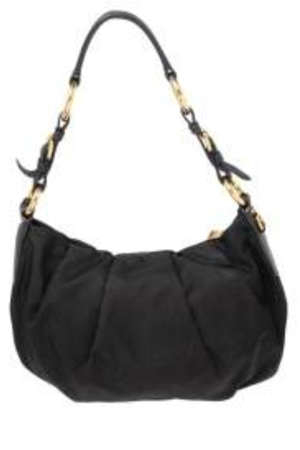 Prada Blue Pleated Nylon and Leather Hobo