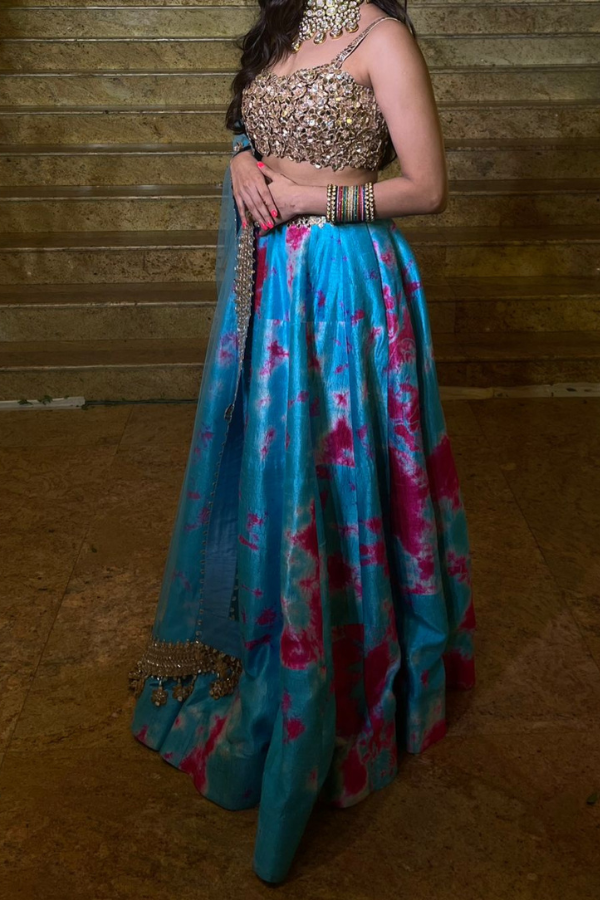 Akanksha Gajaria Turquoise & Pink Tie-Dye Lehenga Set