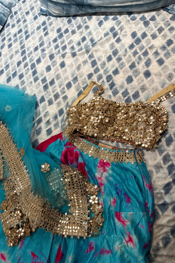 Akanksha Gajaria Turquoise & Pink Tie-Dye Lehenga Set