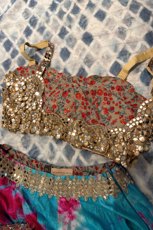 Akanksha Gajaria Turquoise & Pink Tie-Dye Lehenga Set