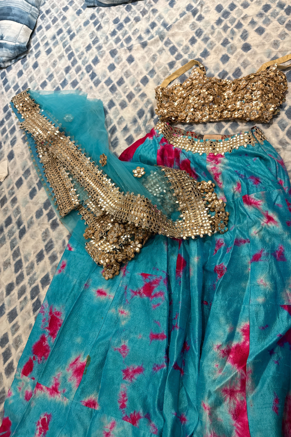 Akanksha Gajaria Turquoise & Pink Tie-Dye Lehenga Set
