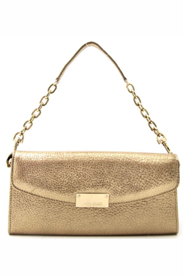 Jimmy Choo Gold Lame Glitter Riane Clutch
