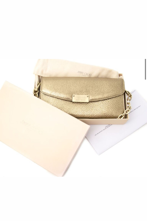 Jimmy Choo Gold Lame Glitter Riane Clutch