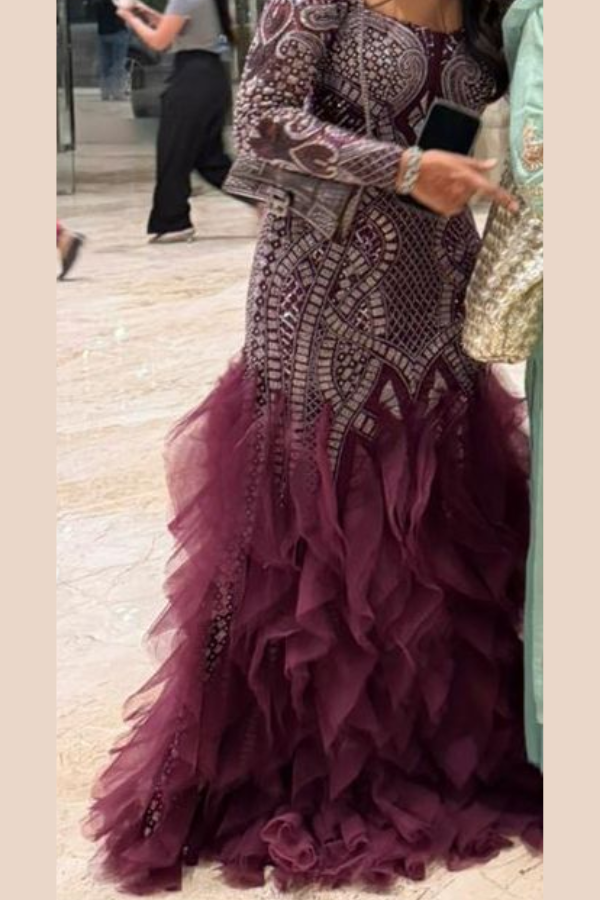 Reynu Taandon Embellished Gown with Ruffled Hem