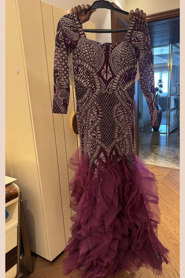 Reynu Taandon Embellished Gown with Ruffled Hem