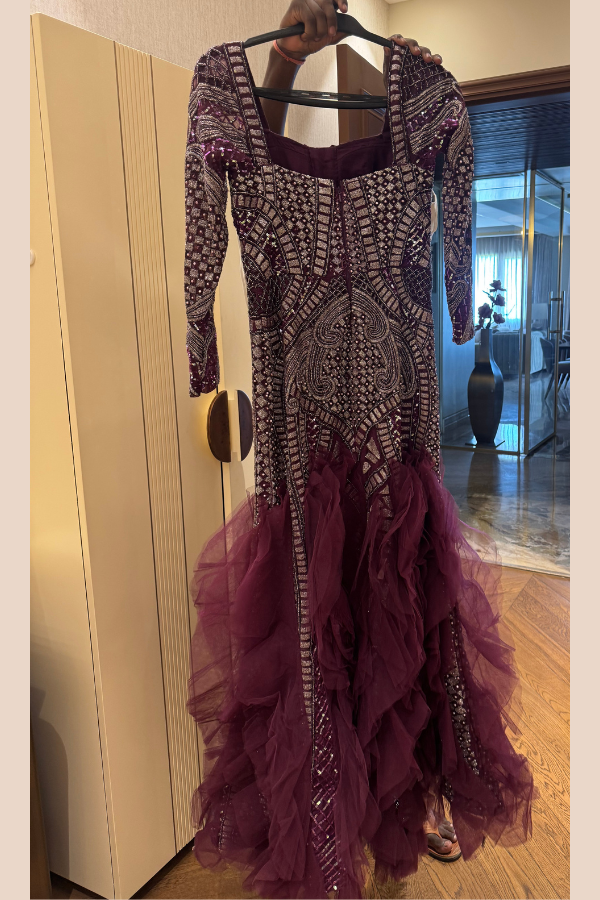 Reynu Taandon Embellished Gown with Ruffled Hem