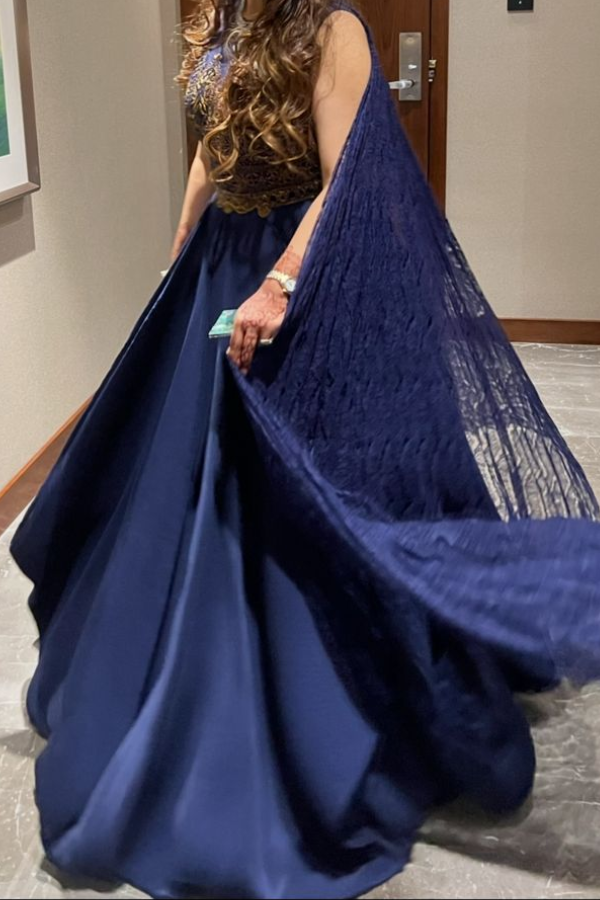 Shantanu & Nikhil Navy Gold Embellished Gown