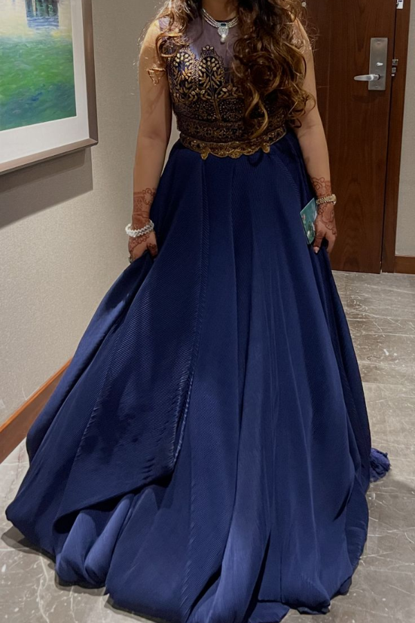 Shantanu & Nikhil Navy Gold Embellished Gown
