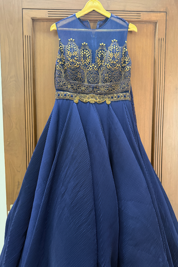 Shantanu & Nikhil Navy Gold Embellished Gown