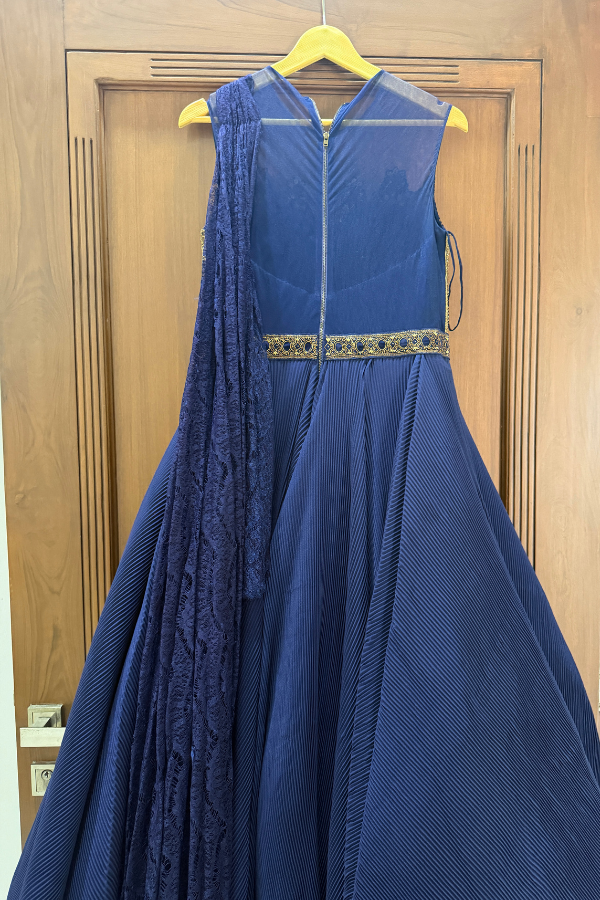 Shantanu & Nikhil Navy Gold Embellished Gown
