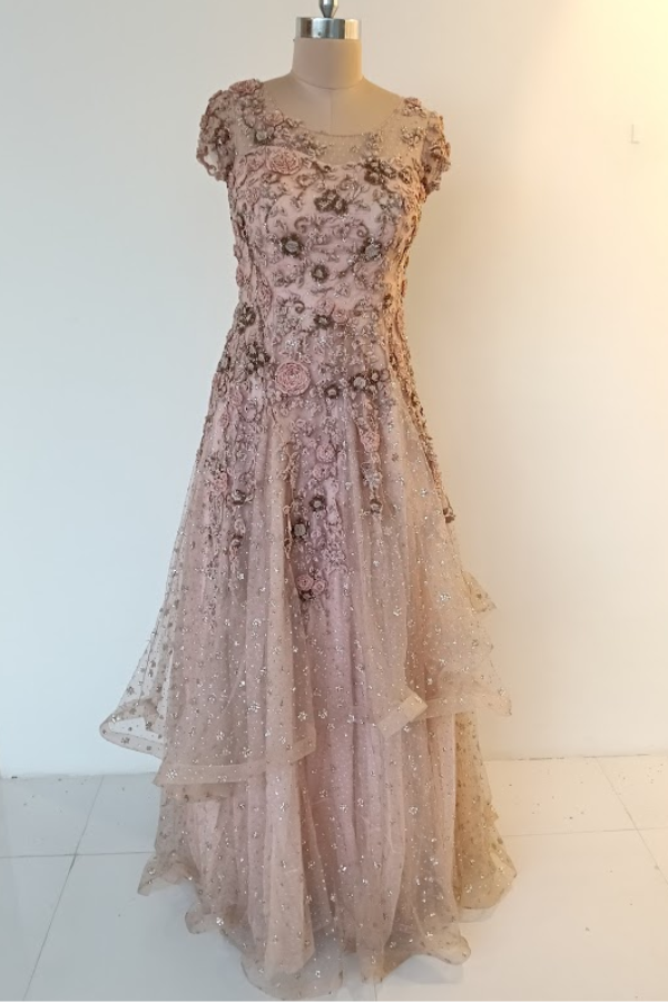 Dolly J Peach Embellished Gown