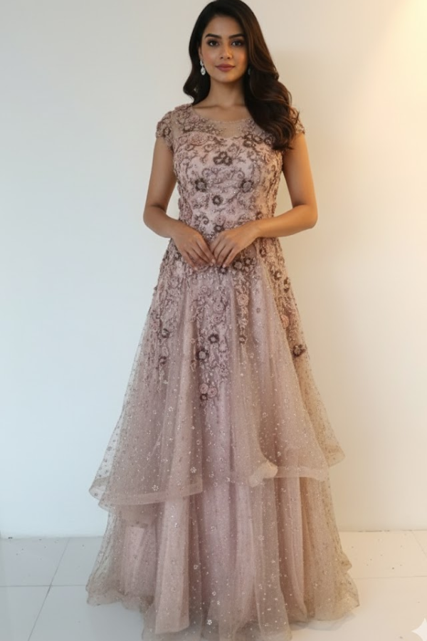 Dolly J Peach Embellished Gown