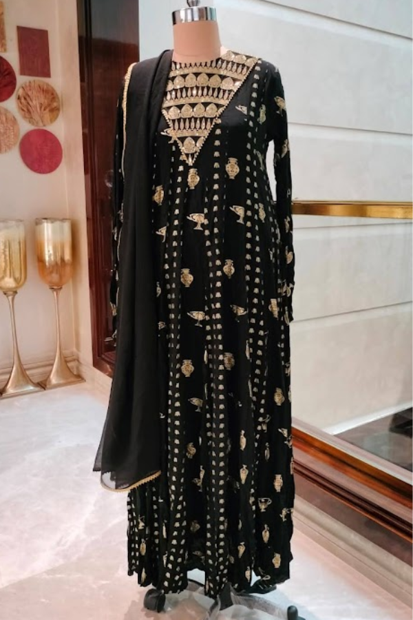 Masaba Black Gold Potters Touch Anarkali Set